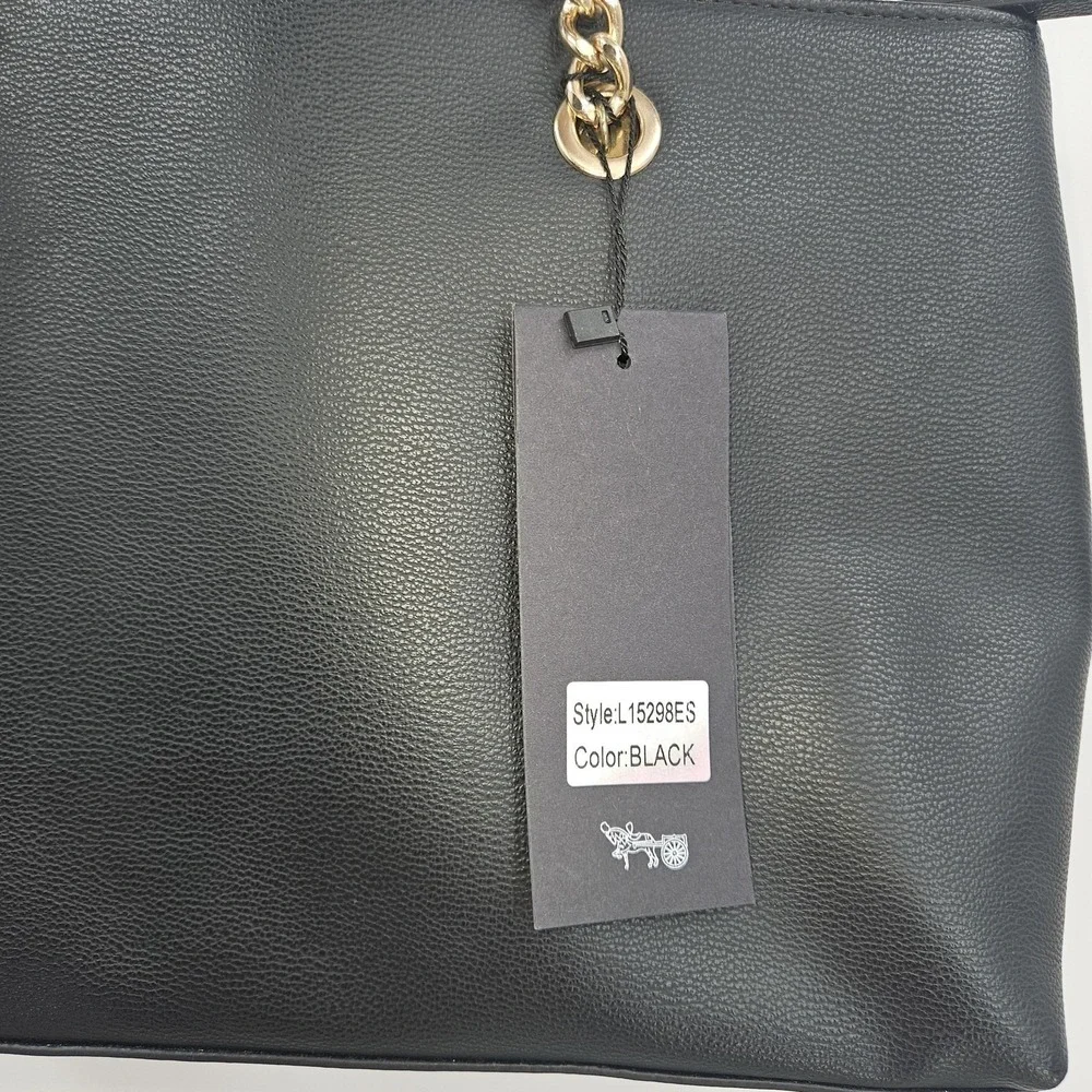 Mathew + Julian Tote Bag Womens‎ Black Faux Leather Chain Shoulder L15298ES